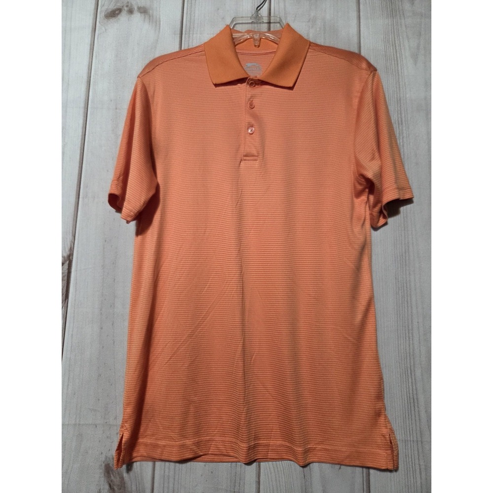 Slazenger Polo Shirt Mens Small Orange Stripe Golf Short Sleeve Knit Performance
